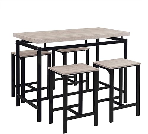 Miniatura 6 de Juego de mesa de bar de 5 piezas mesa de cocina industrial y sillas para 4 altura de mostrador juego de mesa de comedor para rincón de desayuno