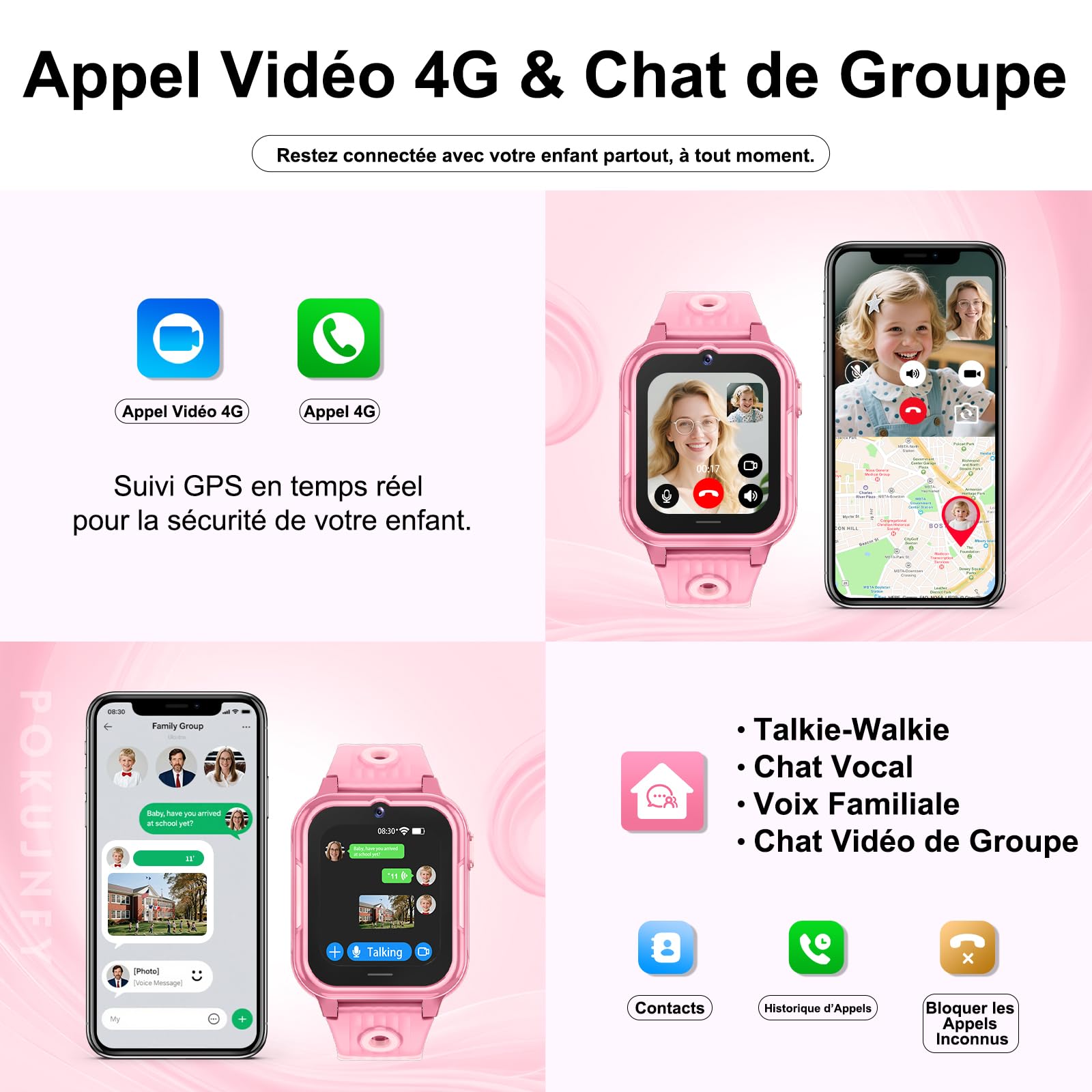 4G Montre Connectée Enfant GPS Tracker Appel Vidéo Téléphone