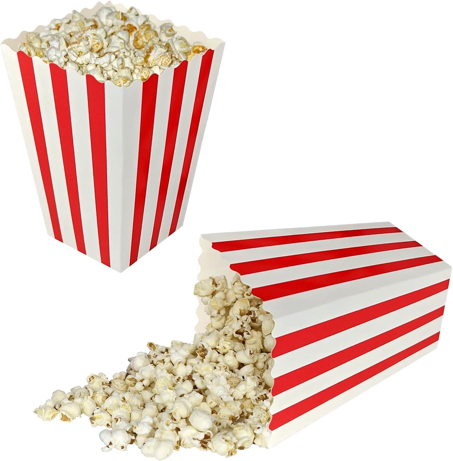 10 Pcs Mini Red & White Striped Popcorn Boxes - Bulk Paper Popcorn Containers for Movie Nights, Carnival Parties, and Snack Favors (10)