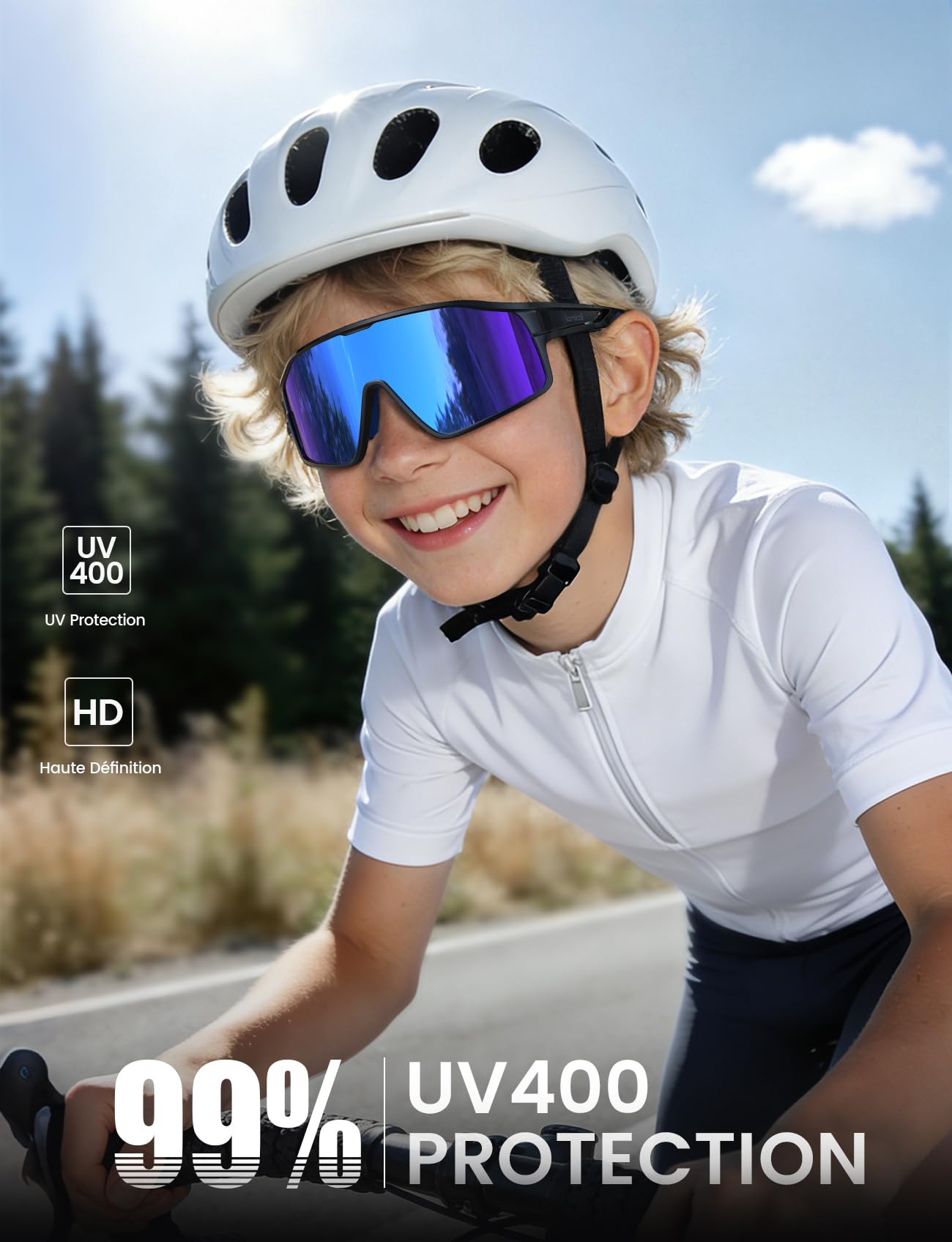 Lamicall Polarisées Lunettes de Cyclisme Enfant - [22g Ultra-légères] UV400 Protection, Matériau-TR90, Lunettes Soleil Sport pour Enfant avec Nez Réglable, Lunettes Enfants pour Baseball/Course à Pied