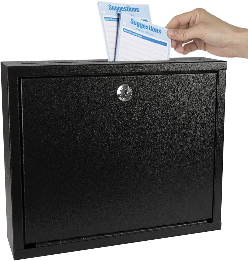 Kyodoled Suggestion Box with Lock Wall Mounted,Mail Box, Key Drop Box Cards, Safe Lock Box,Ballot Box,Donation Box,3W x 10H x 12L Inch Black : Office Products