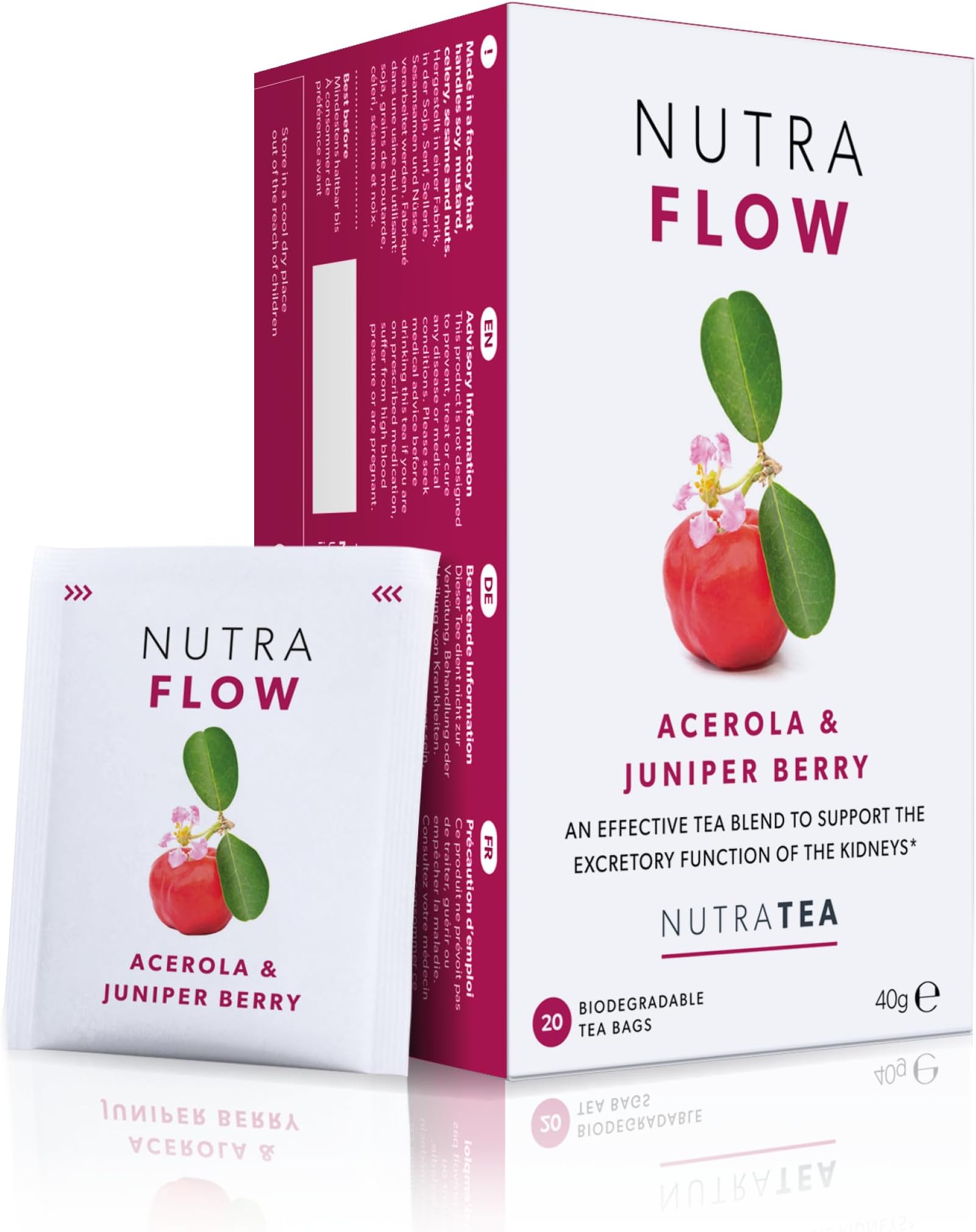 Nutra Tea NUTRAFLOW - UTI Tea & Urinary Infection Tea | Cystitis Teas, Eases Urinary Tract Discomfort. Includes Cranberry & Uva Ursi - 40 Individual Wrapped Bags - Herbal Infusion (2 Pack)