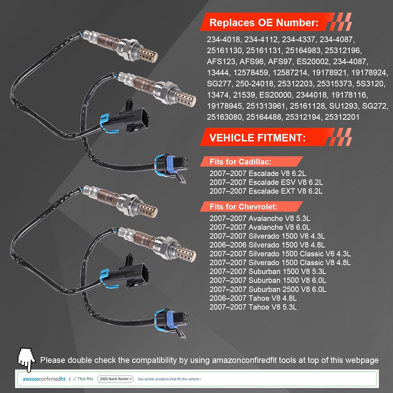 Oxygen Sensor Replacement for 2006-2007 Chevrolet Silverado 1500/Tahoe/Suburban, GMC Sierra 1500/Yukon/XL, Cadillac Escalade/ESV/EXT, 4 PCS O2 Sensor Upstream and Downstream, Heated 4-Wire