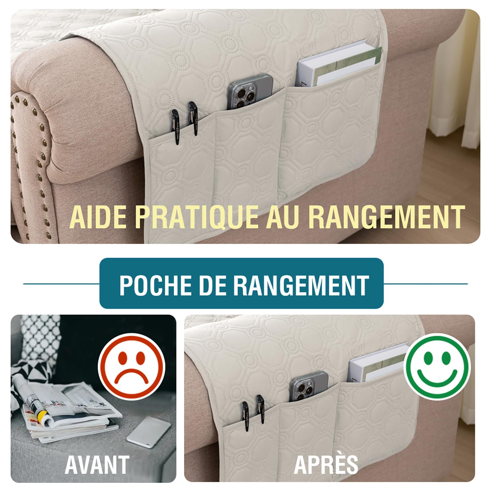 BellaHills Housse de Canapé 100% Imperméable 1 Place, Protection Canape Chien Chaton Griffures, Beige