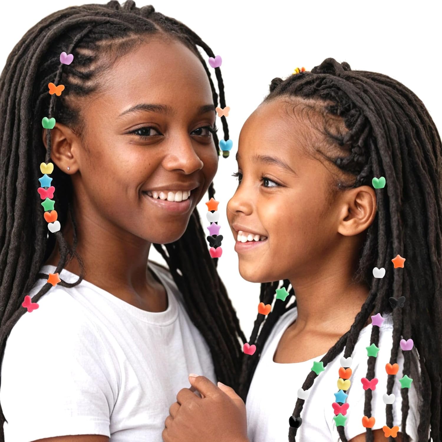 SEVENKA 90 Small Silicone Hair Beads Set for Girls, 5mm Star, Heart, Butterfly Colorful Soft Micro Silicone Hair Beads for Braids for Girls, 1 Quick Beader for Hair Braid, 50 Elastic Rubber Bands - Image 7