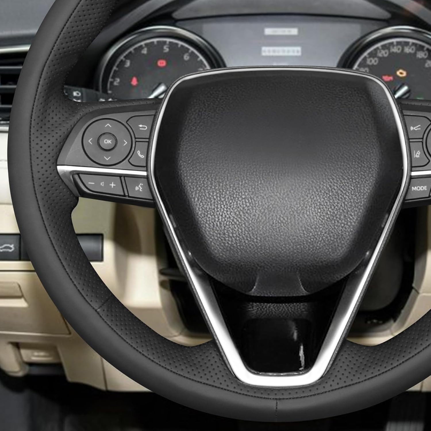 MEWANT Hand Stitch Steering Wheel Cover for Toyota Camry 2018-2019 / Avalon 2019 / Corolla 2019-2020 / RAV4 2019, Custom Fit DIY Wrap Interior Accessories