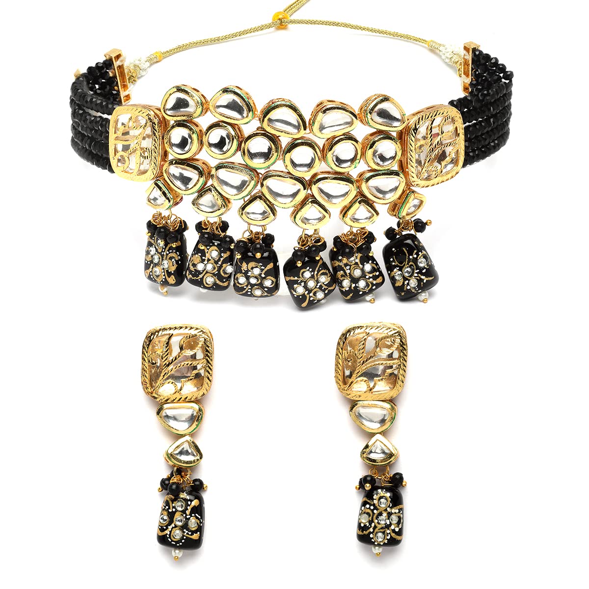 Karatcart Gold Plated Black Tumble and Polki Kundan Choker Necklace Set for Women (B0C37FVJSF) Amazon Price History, Amazon Price Tracker