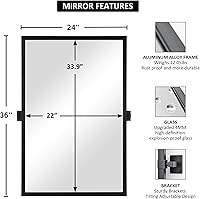 Vista 2 de Espejo rectangular de baño – 24 x 36 pulgadas, marco de metal negro, espejos de tocador biselados inclinables, moderno espejo pivote