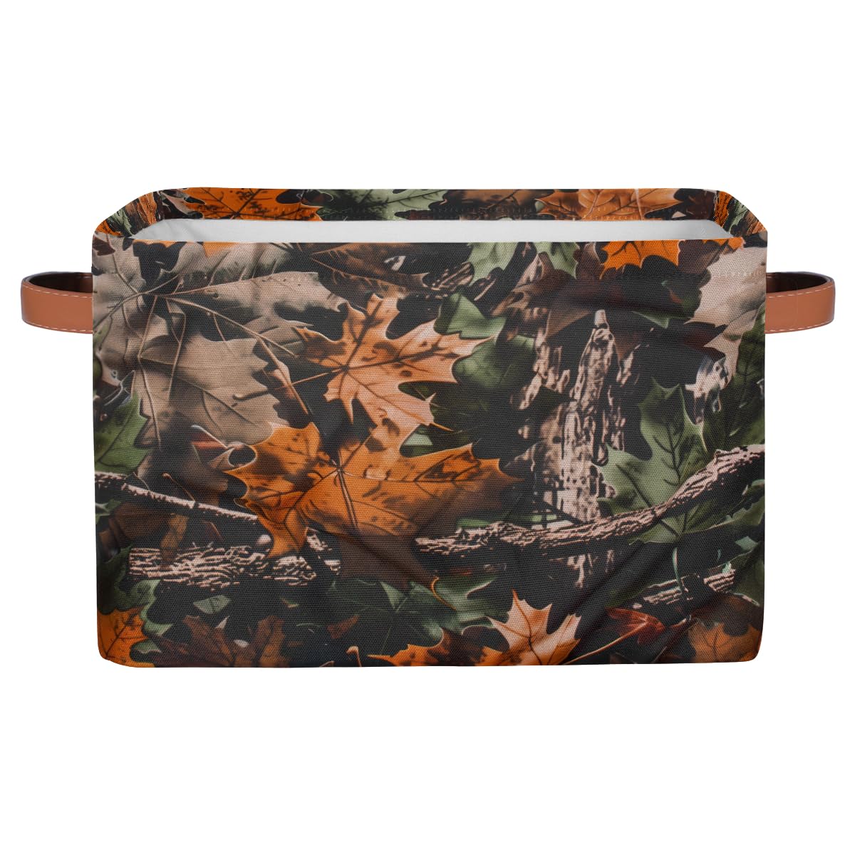 AUUXVA Tree Leaves Camouflage Camo Storage Basket Collapsible Cloth Storage Cube Basket Bins Organizer with Handles Rectangular Large Toys Shelf Closet for Nursery Bedroom Home Office