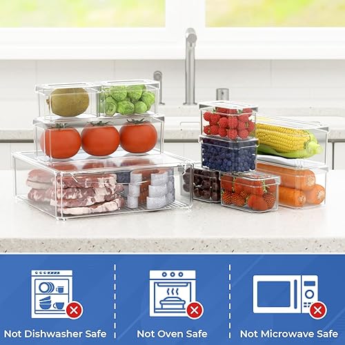 Miniatura 6 de Paquete de 10 contenedores organizadores de refrigerador apilables con tapas, organizadores transparentes para refrigerador y almacenamiento,