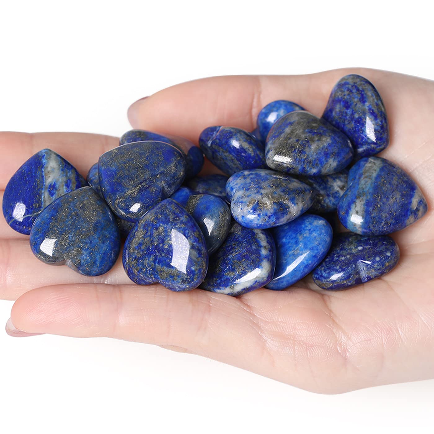 XIANNVXI 10 Pcs Lapis Lazuli Crystals Heart Natural Lapis Lazuli Crystals Gemstones Set Polished Love Palm Pocket Stones Reiki Crystal Beginners Gifts