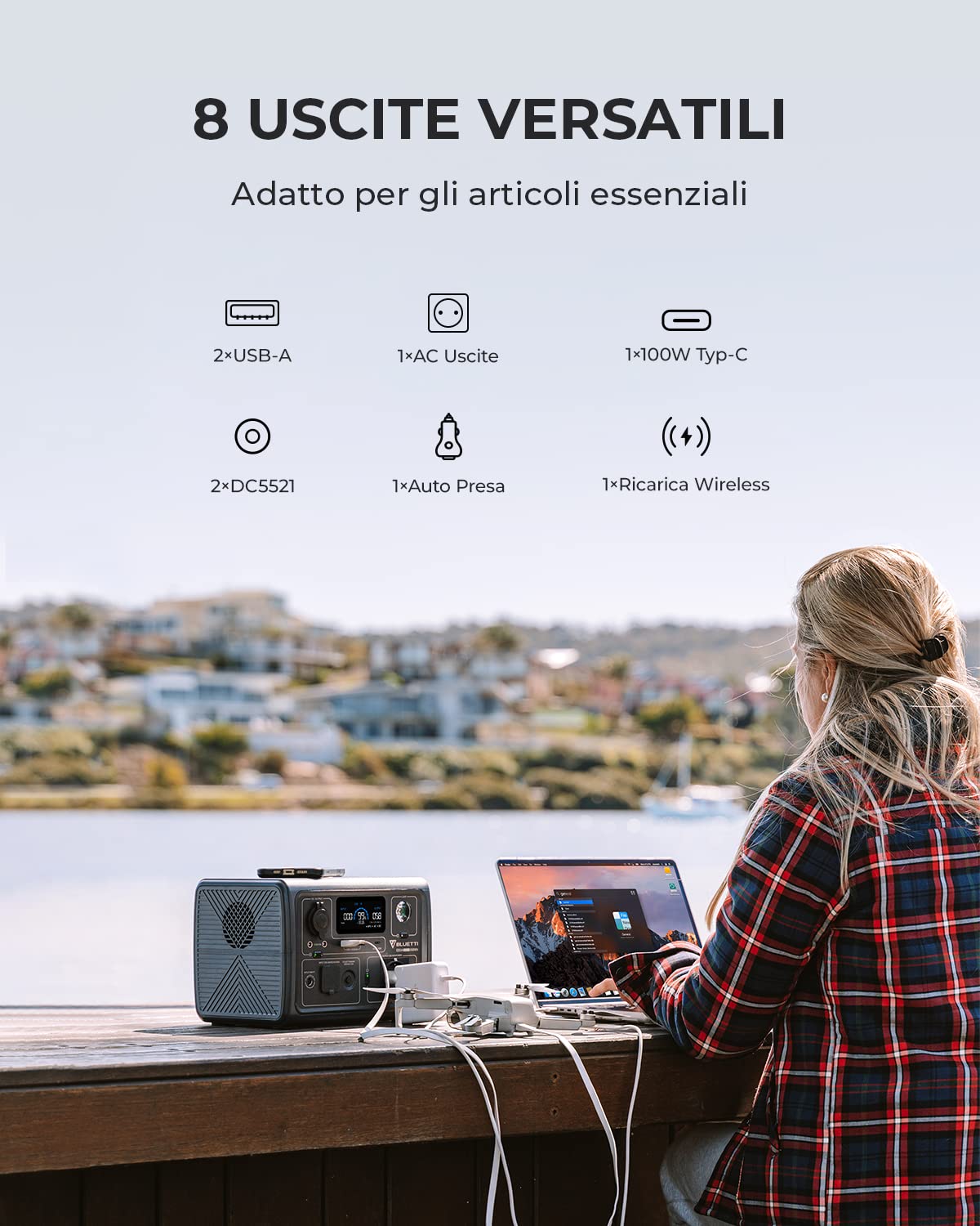 BLUETTI Centrale Elettrica Portatile EB3A, 268Wh LiFePO4 Batteria, 600W (1200W Picco) AC Uscita, Ricarica da 0-80% in 30 Minuti, Generatore Solare per Campeggio