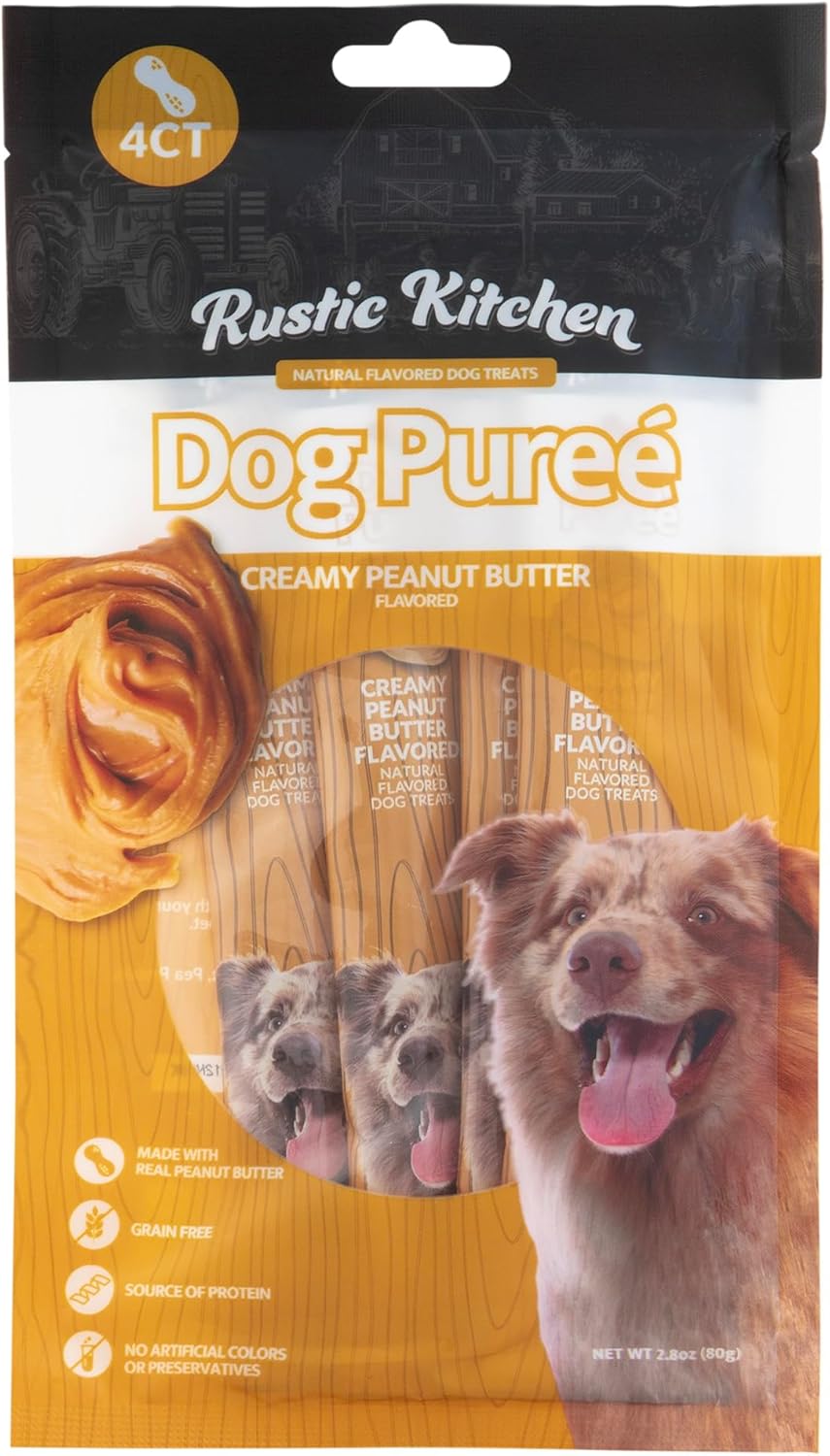 Lickable Deal with Creamy Peanut Butter, 4 ct – Premium Puree Meal Topper for Canine, Spreadable Paste for Lick Mats (20g/.07g Tubes)