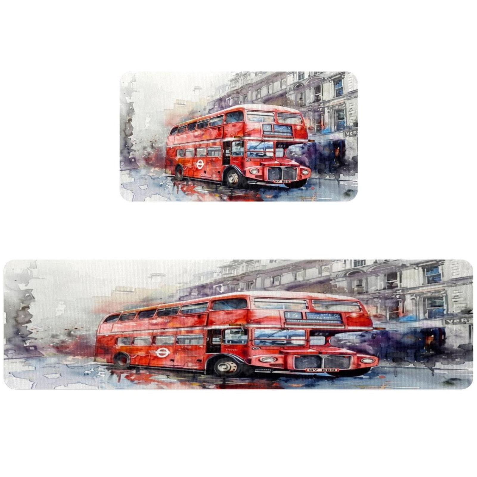 Tapete de cocina lavable, absorbente y antideslizante con diseño de autobús de Londres