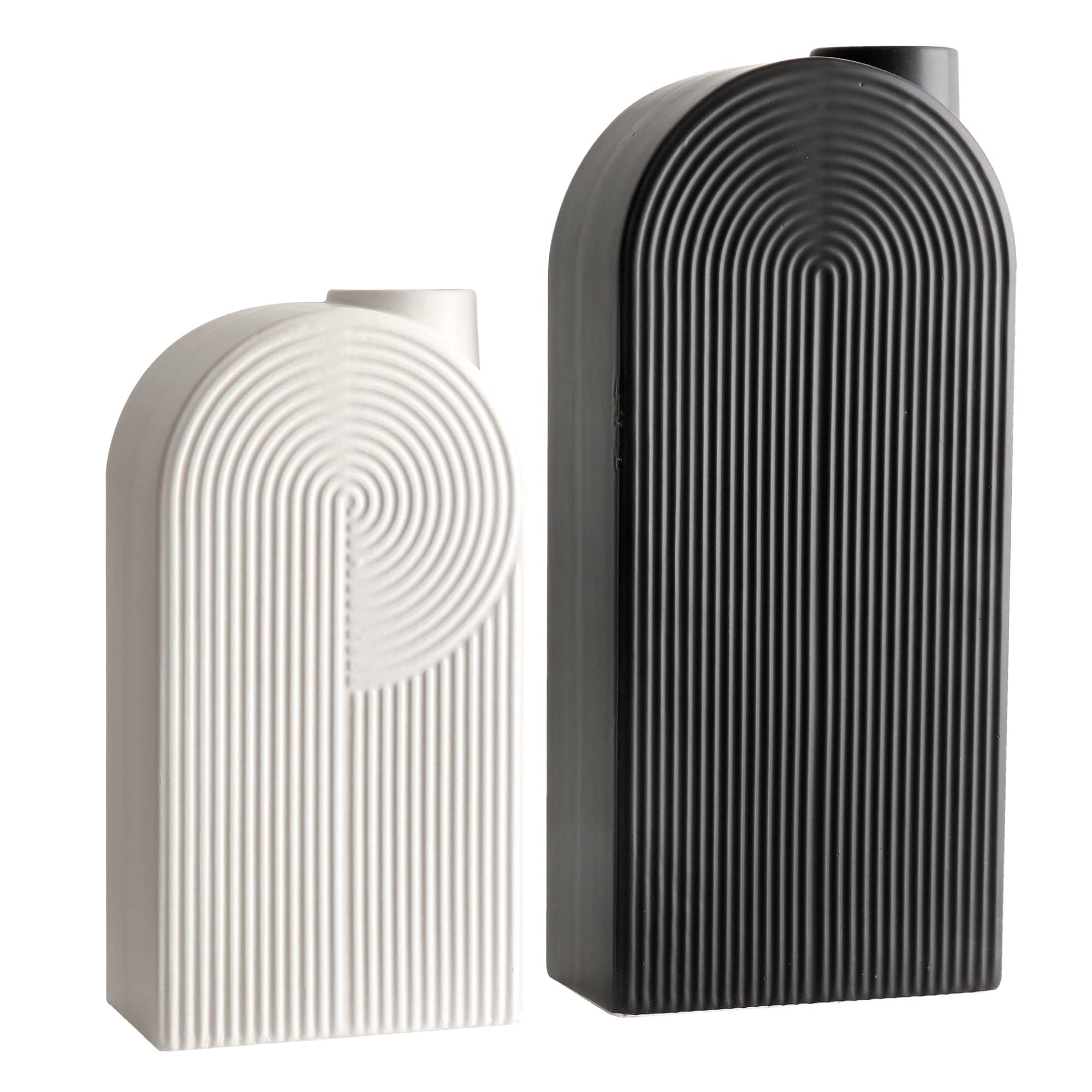 TERESA'S COLLECTIONS Ceramic Modern Vase Set of 2, Black and White Geometric Decorative Vases for Home Decor, Mantel, Table, Living Room, Shelf Decoration, 11 inch