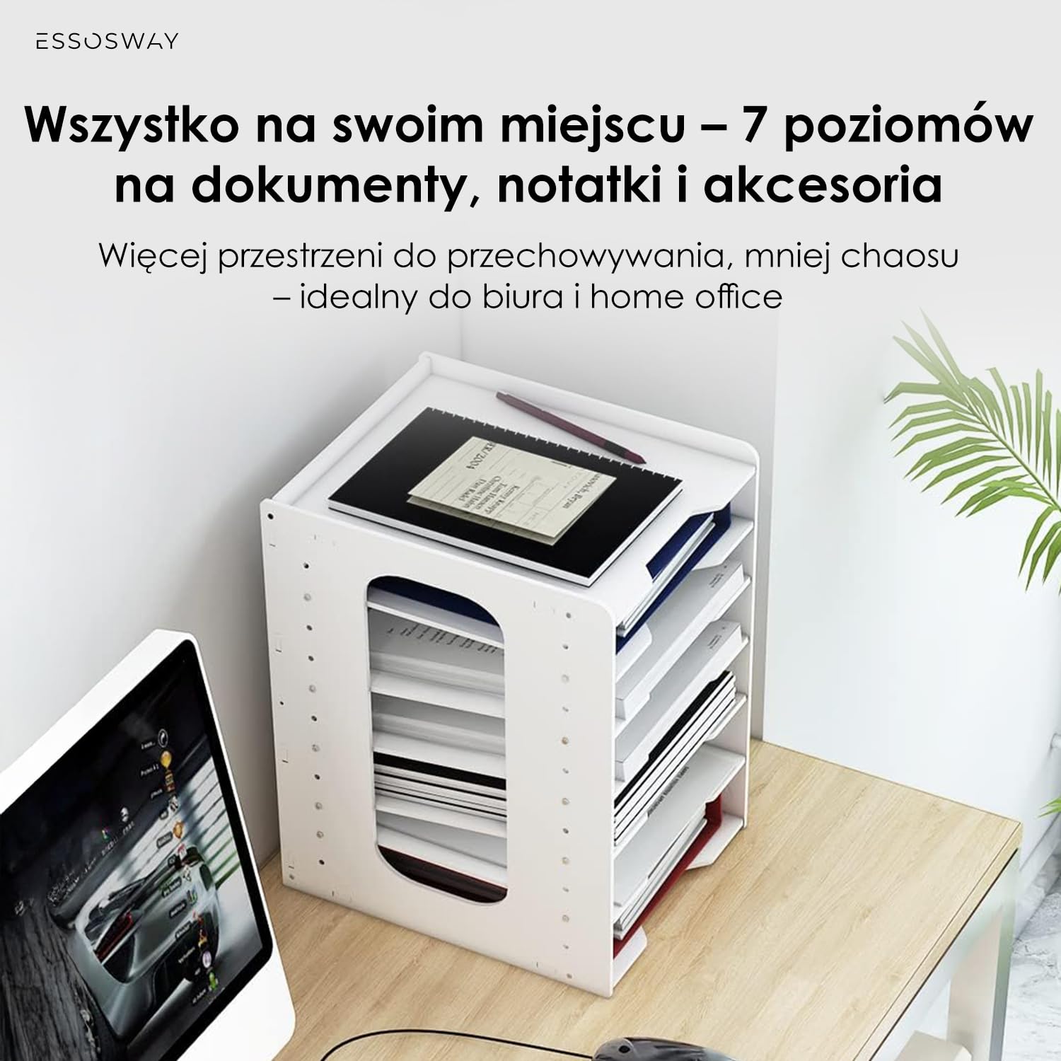 Organizer na biurko - Pojemnik na Dokumenty A4 - z 7 Szufladami i Przybornikiem na Długopisy - Akcesoria biurowe - do Domu i Biura - Biały