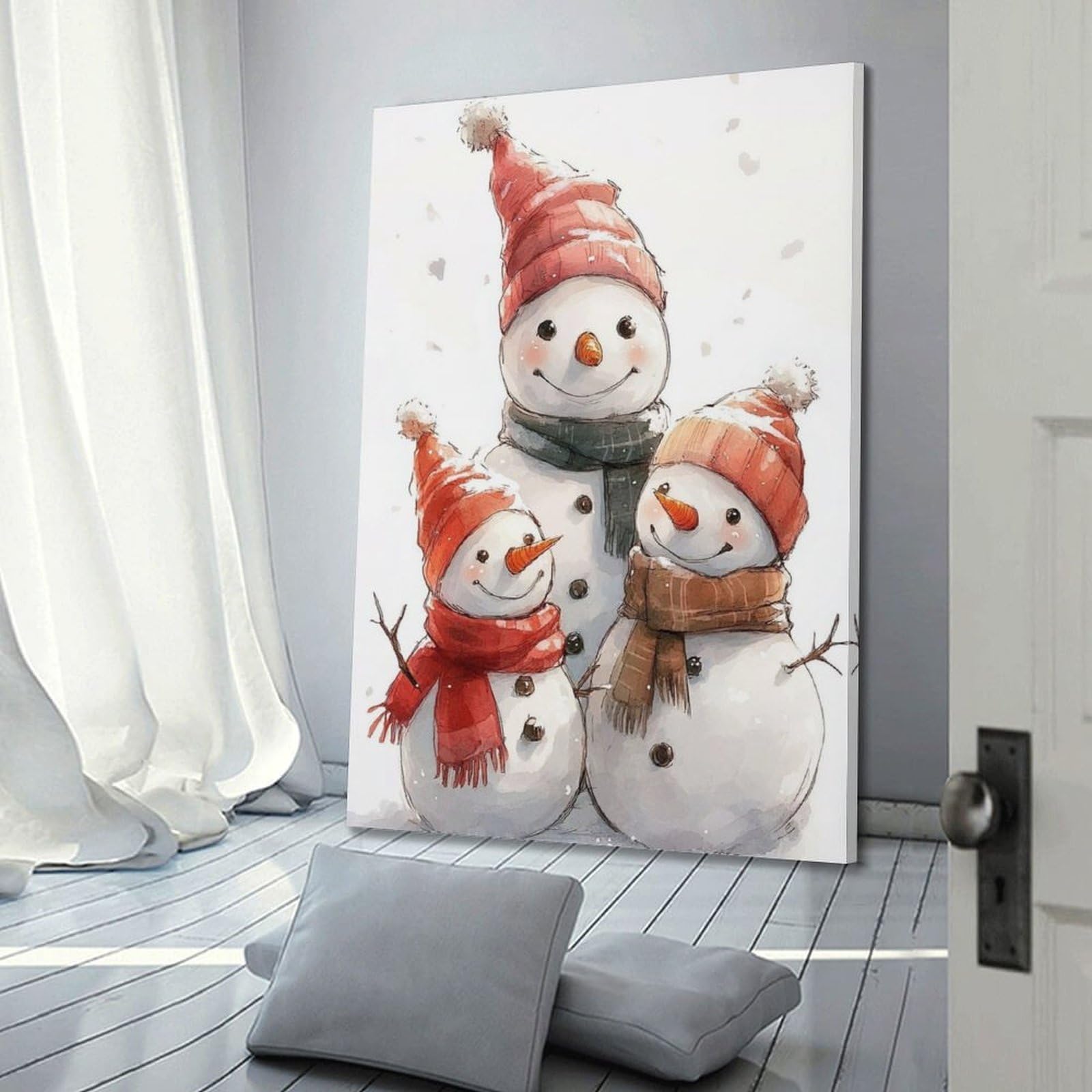 CWLLOG Stampe artistiche da parete su tela, poster natalizio ad acquerello, pupazzi di neve, stile familiare, giocoso, festival, decorazione moderna per soggiorno e camera da letto, 40 x 60 cm