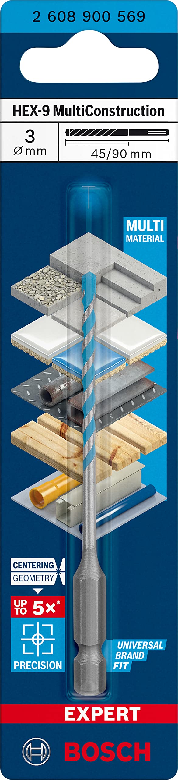 Bosch Professional 1x EXPERT HEX-9 MultiConstruction Delme Uçları (Beton, Yumuşak döşemeler, Çelik, Yumuşak ahşap, Plastik, Ø 3,00x90 mm, Aksesuar Döner Matkap/Vidalamalar)