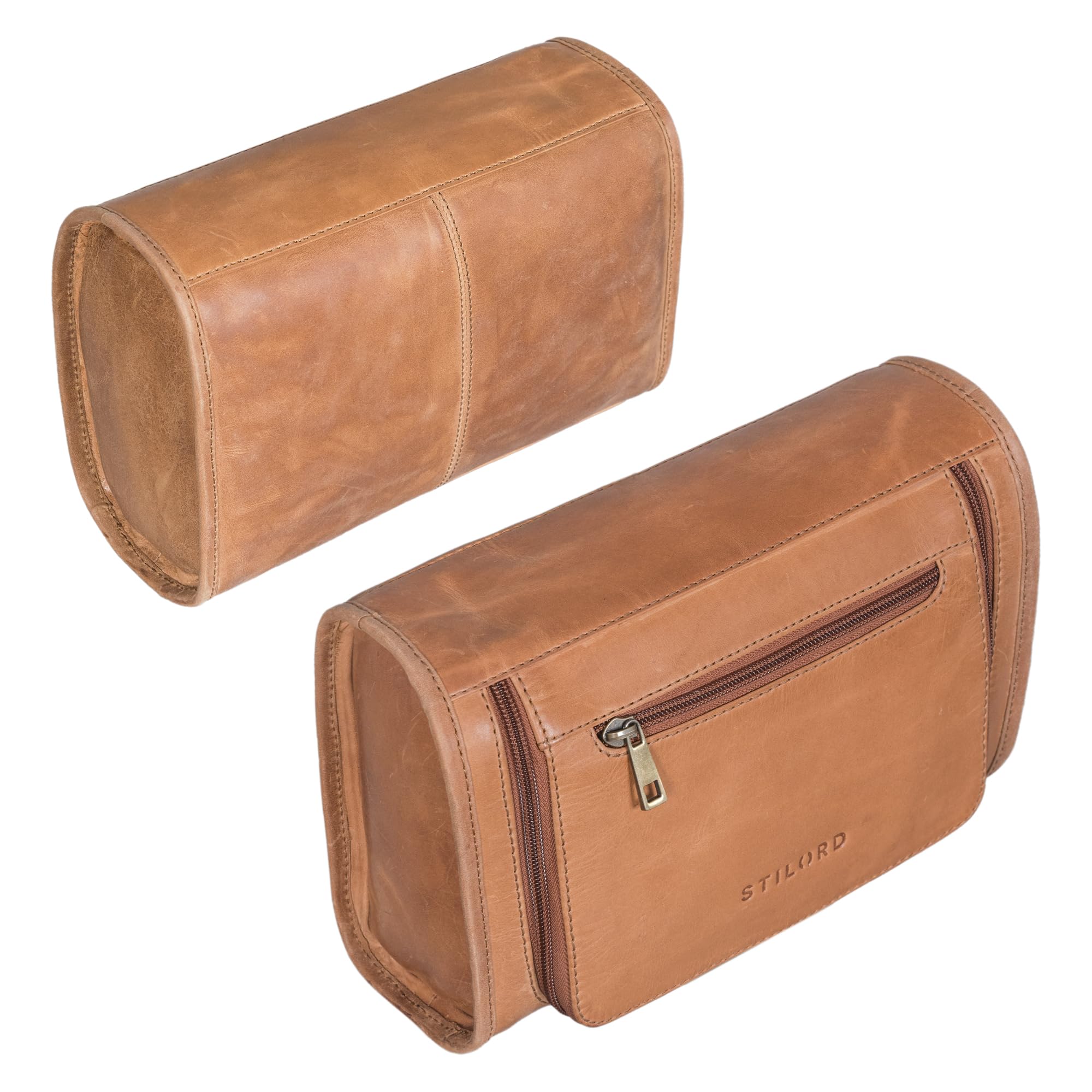 STILORD Juri Neceser de Viaje Cuero Grande para Mujer y Hombre Unisex Bolsa de Aseo para Vacaciones Estuche de Maquillaje de Piel Auténtica Color:taranto - marrón
