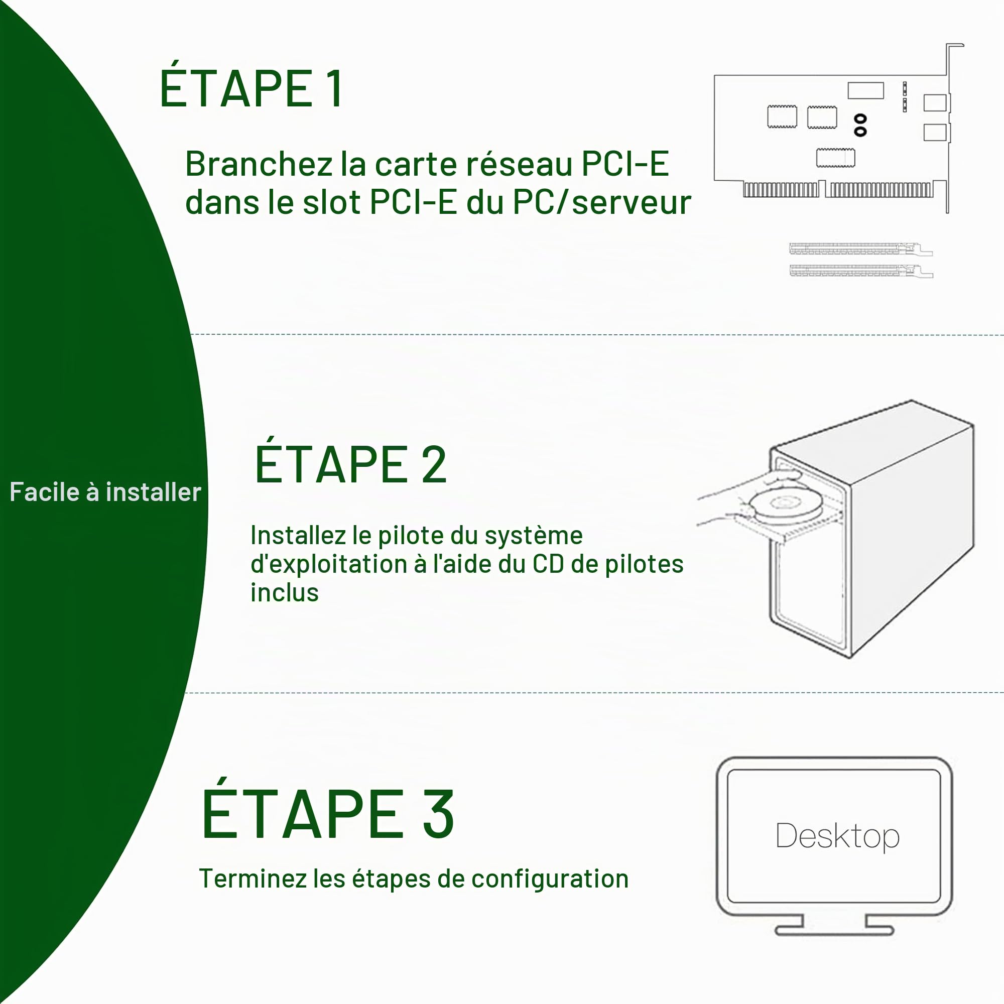Carte réseau 10Gb PCIe pour Intel X540-T2, Carte LAN 10G avec contrôleur Intel X540, 2 Ports RJ45, Adaptateur Ethernet PCI Express x8, Compatible avec Windows/Windows Server/Linux/Freebsd.