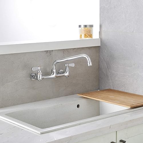 Miniatura 7 de Grifo de fregadero de cocina montado en la pared de 8 pulgadas, centros de 8 pulgadas, centros ajustables, 12 entradas hembra de 10 pulgadas,