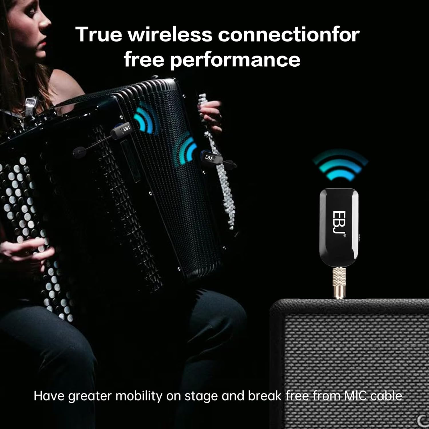 EBJ 2.4G Instrument Microphone Receiver with Detachable Suction Cup for Guitar Violin Cello Accordion Speakers Pickup Stage Performance Live Noise Reduction Microphone 100ft Range (KX-801-2)