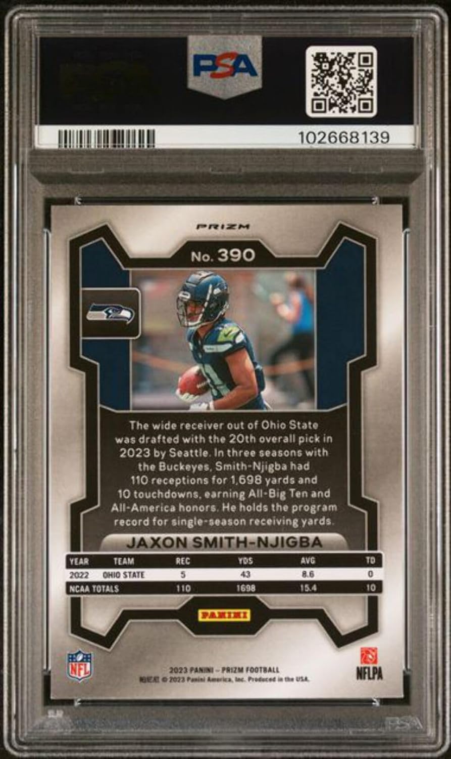 Graded 2023 Panini Prizm Jaxon Smith-Njigba #390 Lazer Prizm Rookie RC Football Card PSA 10 Gem Mint
