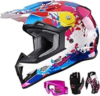 GLX GX623 Youth Dirt Bike ATV Helmet Combo with Goggles & Gloves - Graffiti Large DOT Approved