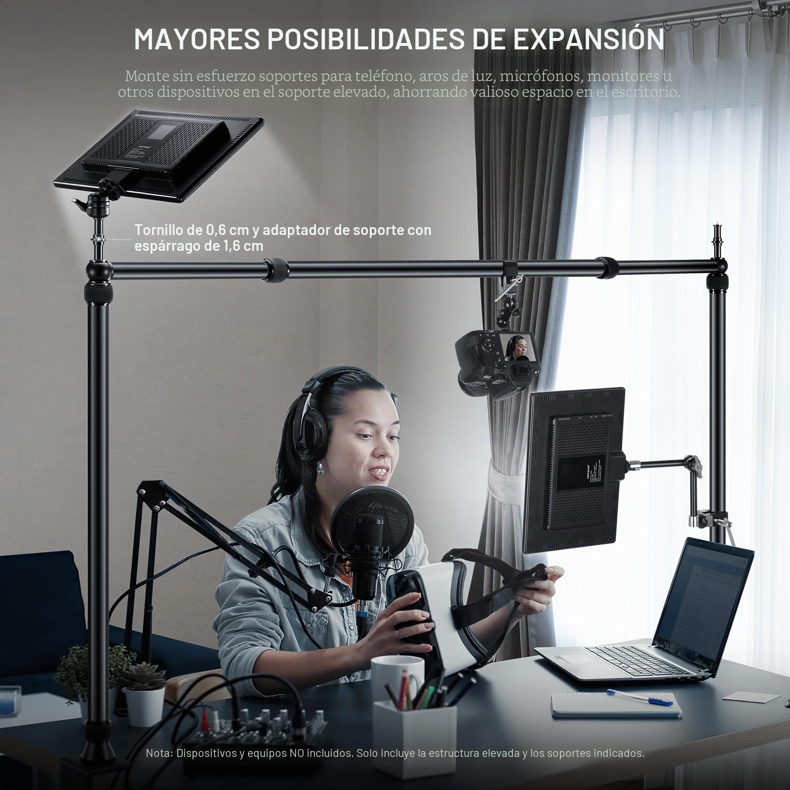 NEEWER Overhead Camera Mount Rig con Súper Abrazadera de Doble Cabezal/Soporte Móvil Escritorio, Soporte Cámara Cenital Plataforma Montaje de Múltiple Dispositivo Fotografía, Carga Máxima 12kg, NK002