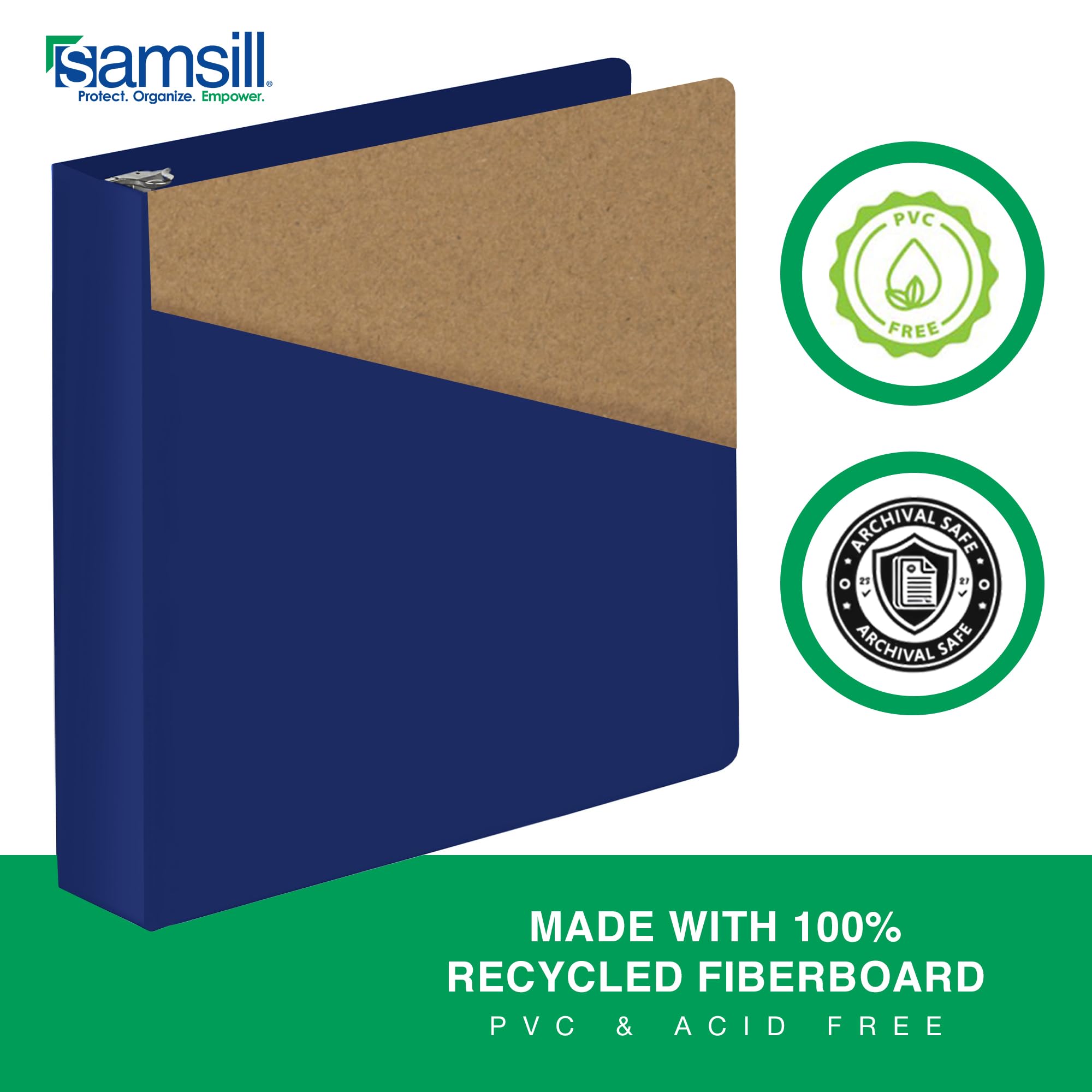 Samsill Raccoglitore resistente da 5 cm, prodotto negli Stati Uniti, raccoglitore ad anelli a D, copertina trasparente personalizzabile, mirtillo, contiene 475 pagine