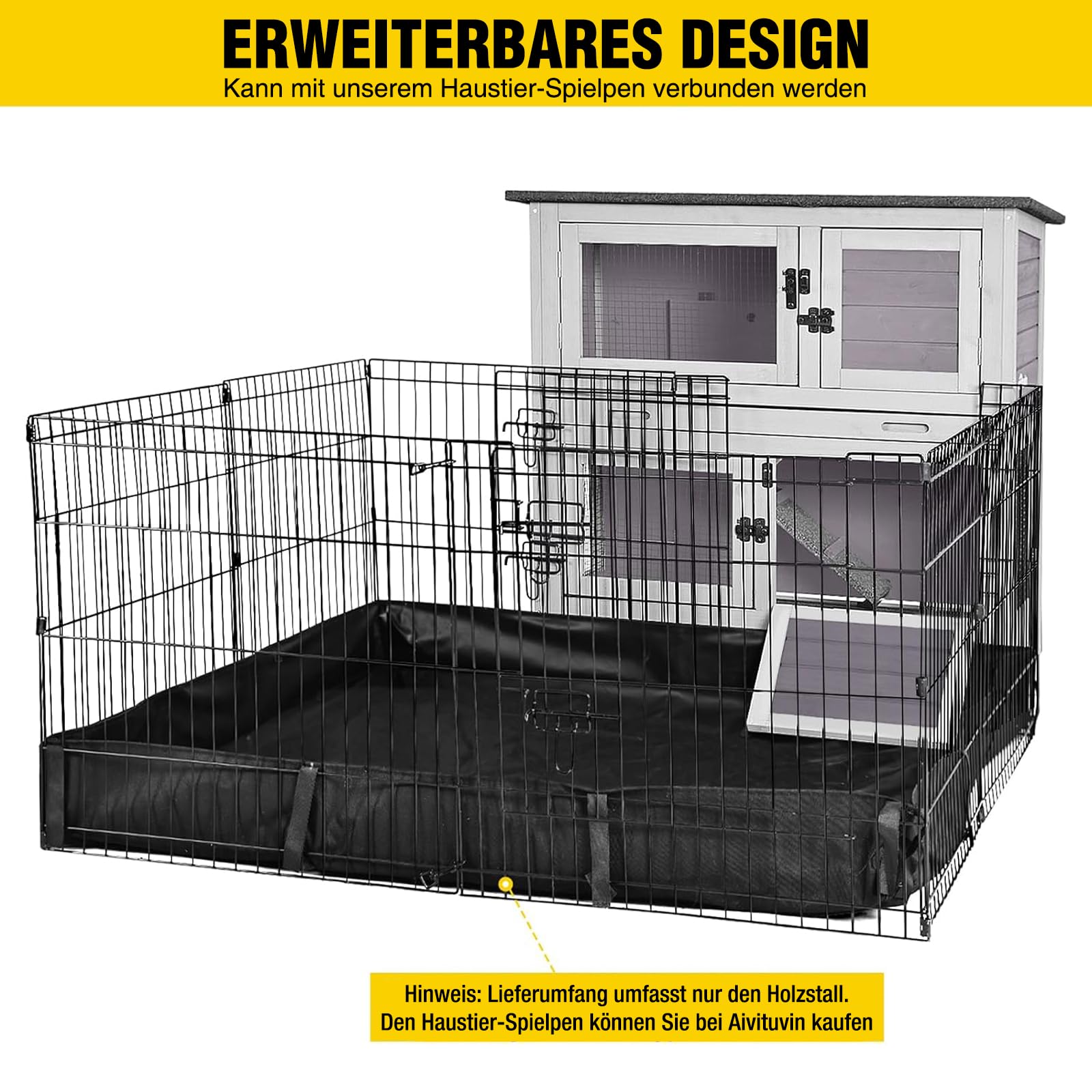 Aivituvin Hasenstall Kaninchenstall – Zweistöckiges Gehege für Kaninchen und Meerschweinchen, Innen Außeneinsatz (Grau-M)