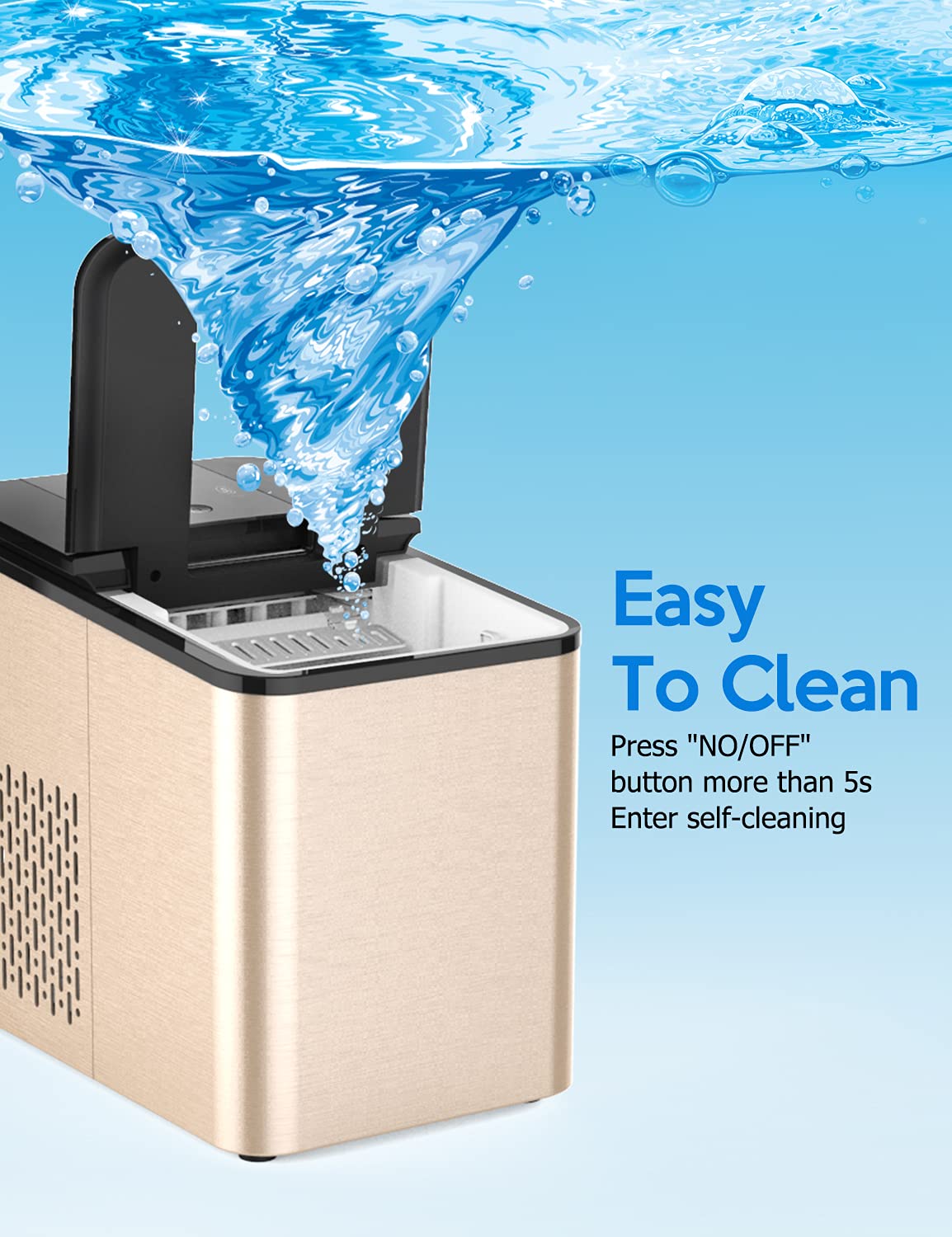 IKT Ice Maker, Ice Makers Countertop, Self-Cleaning, 26.5lbs Daily, 9 Ice Ready in 6 Minutes, with Ice Scoop and Bucket, Ice Maker Machine for Home/Kitchen/Office/Bar, Rose Gold