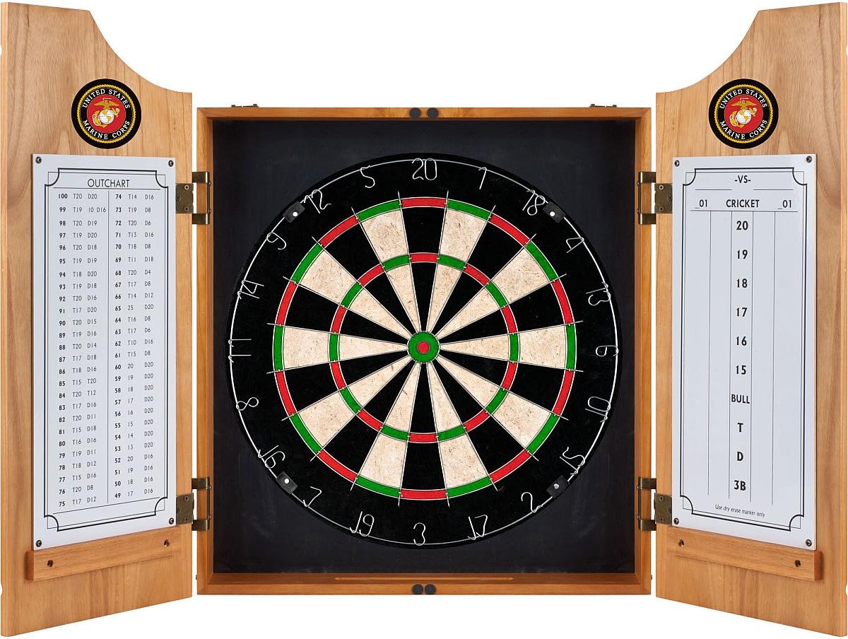 United States Marine Corps Wood Dart Cabinet Set : Dartboard Cabinets : Sports & Outdoors