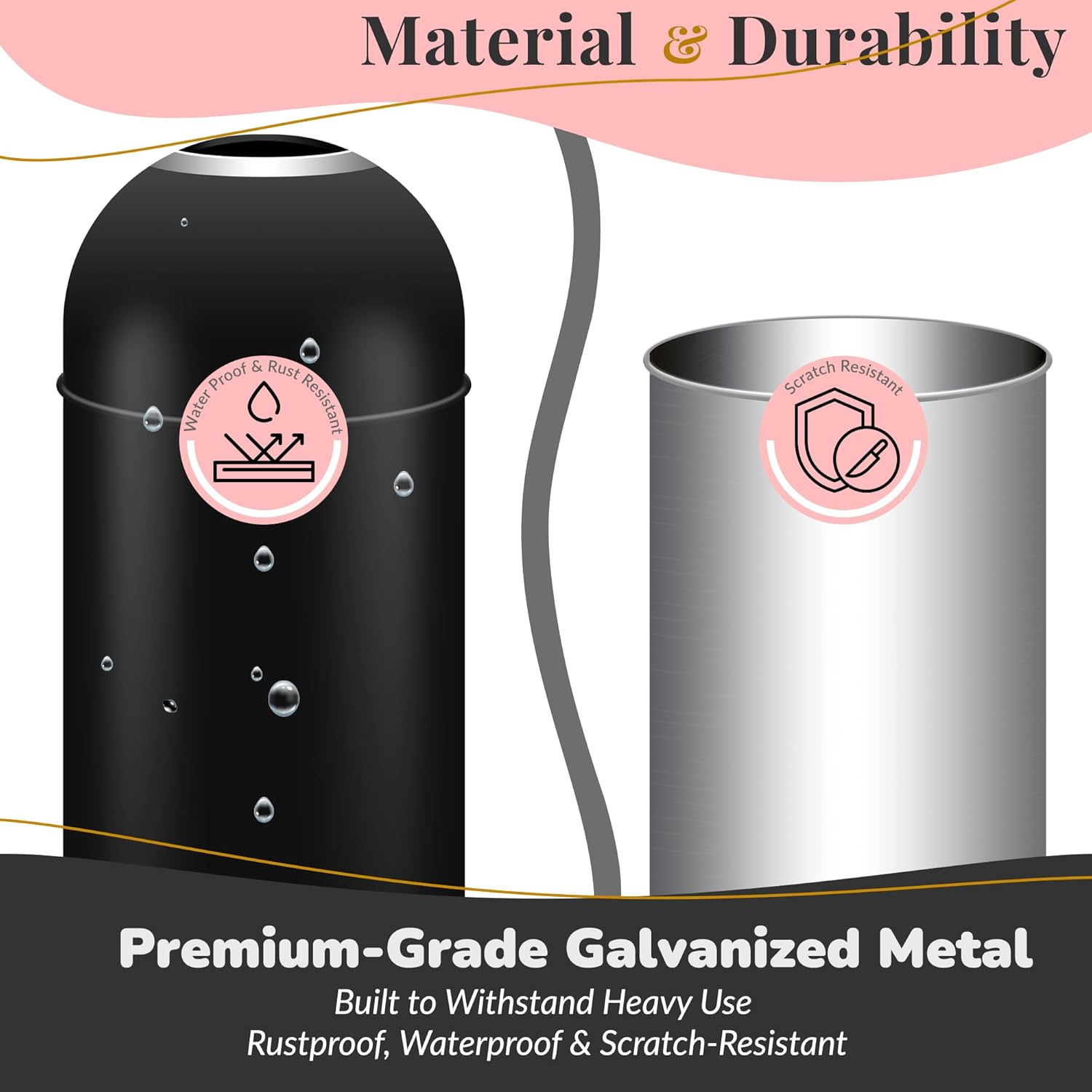 Large Commercial 75L/ 20 Gallon Trash Can - Premium Black Steel Open Top Trash Bin for Home, Office & Restaurant - Heavy-Duty & Durable Metal Garbage Cans - Indoor and Outdoor Use