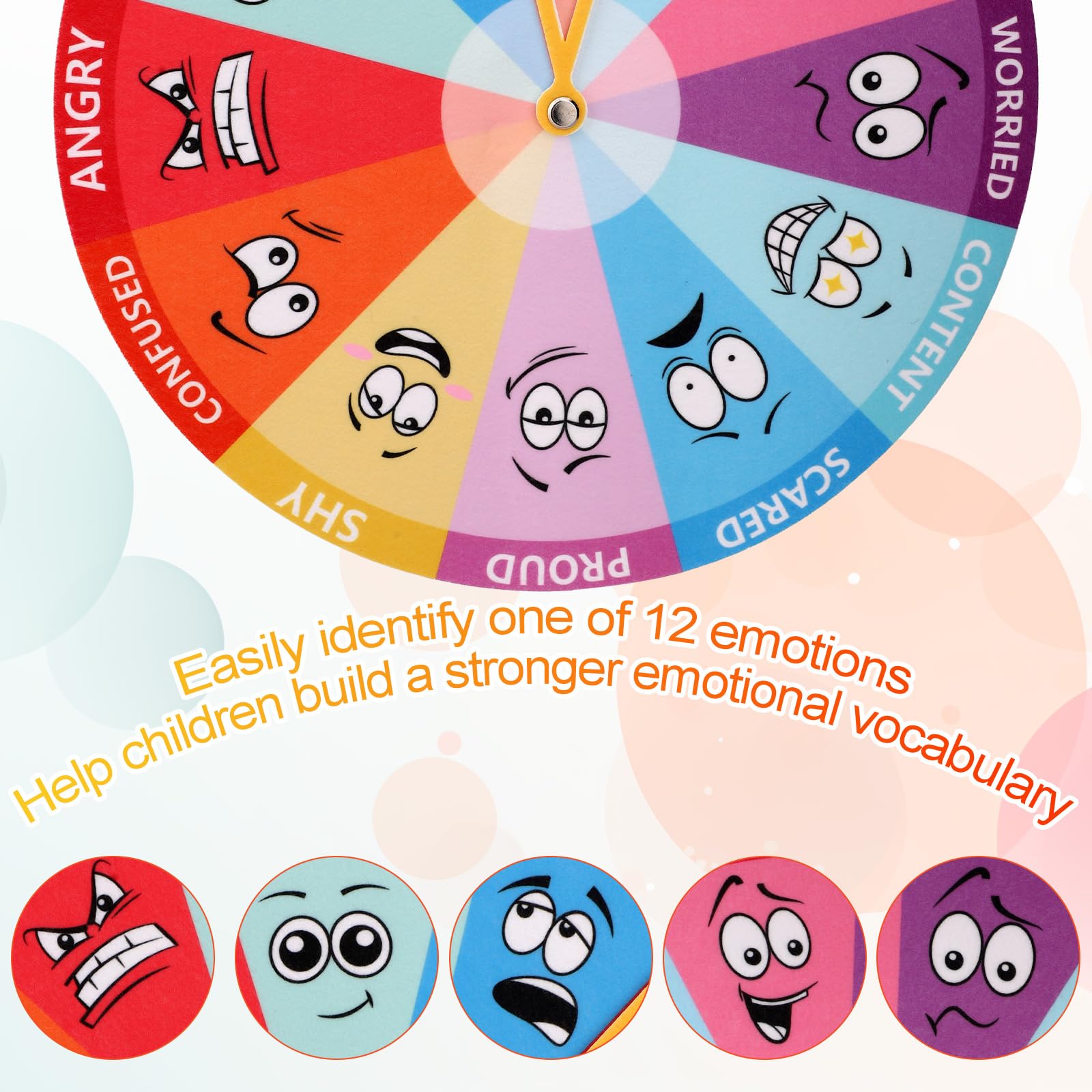 Ruota Sentimenti per Bambini, Ruota Emozioni Sentite con 12 Immagini di Espressione delle Emozioni con Corda Sospesa per Attività di Apprendimento Socio-Emotivo