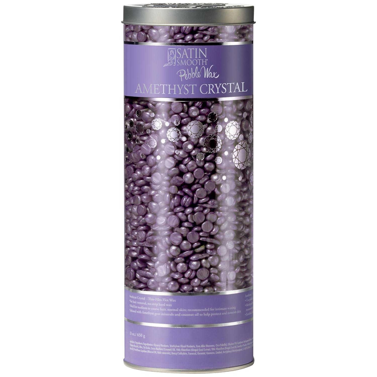Satin Smooth, Hair Removal Wax, Thin Film Flex Pebbles Wax™, Amethyst Crystal Flex Hard Wax Beads – for Sensitive Skin & Fine to Medium Hair, 23 oz