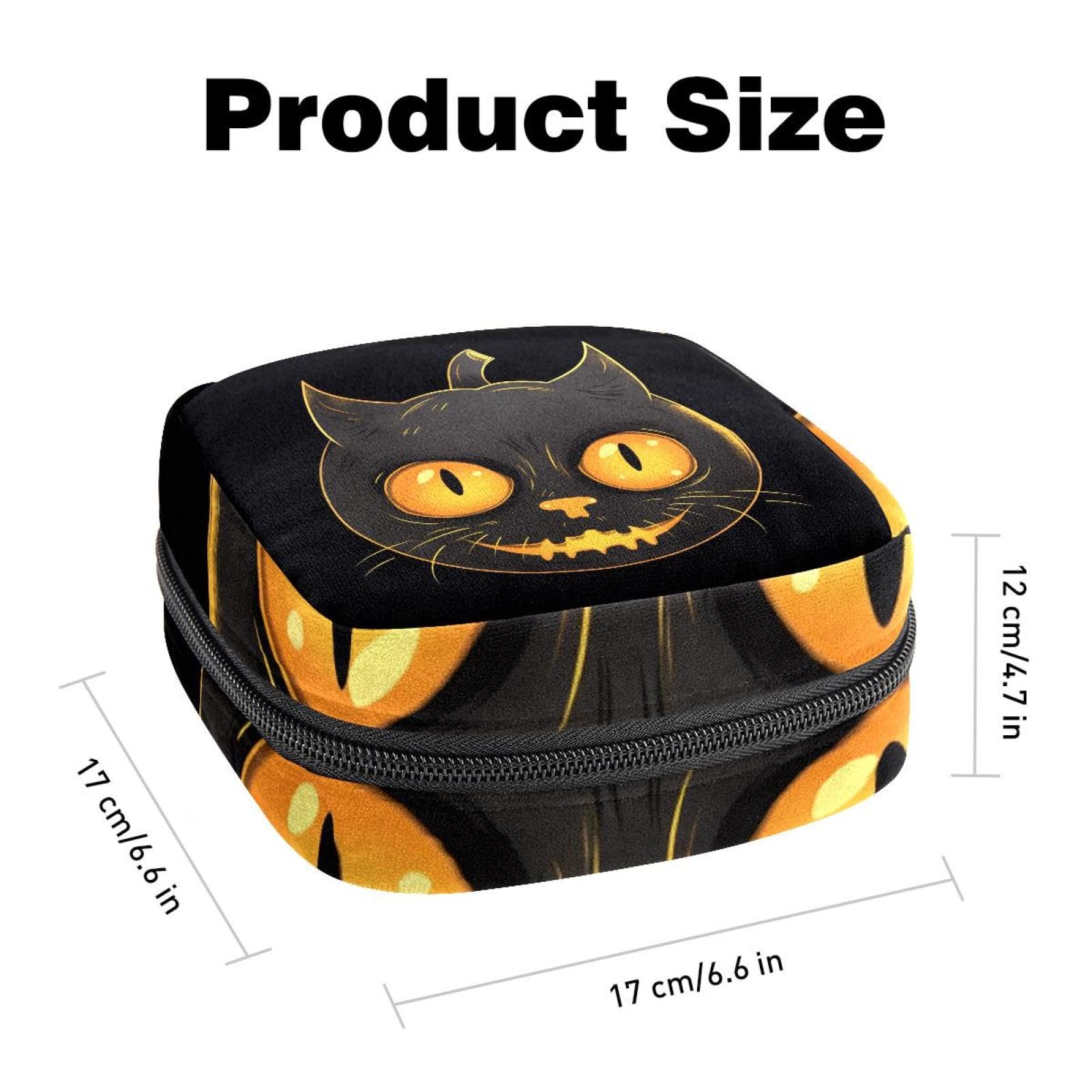 Period Bags for School, Sanitary Napkin Storage Bag for Feminine Pads, Halloween Black Cat Ladies Menstrual Cup Pouch Sanitary Pads Organizer