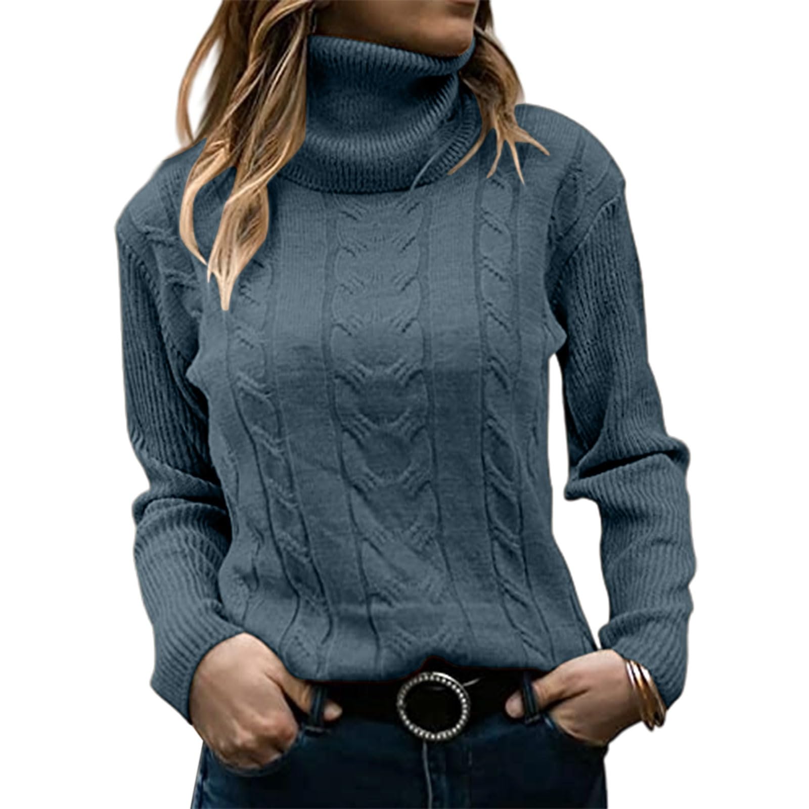 Womens Turtleneck Sweaters Winter Warm Long Sleeve Pullover Tops Fall Winter Cable Knit Dressy Casual Jumper Tops