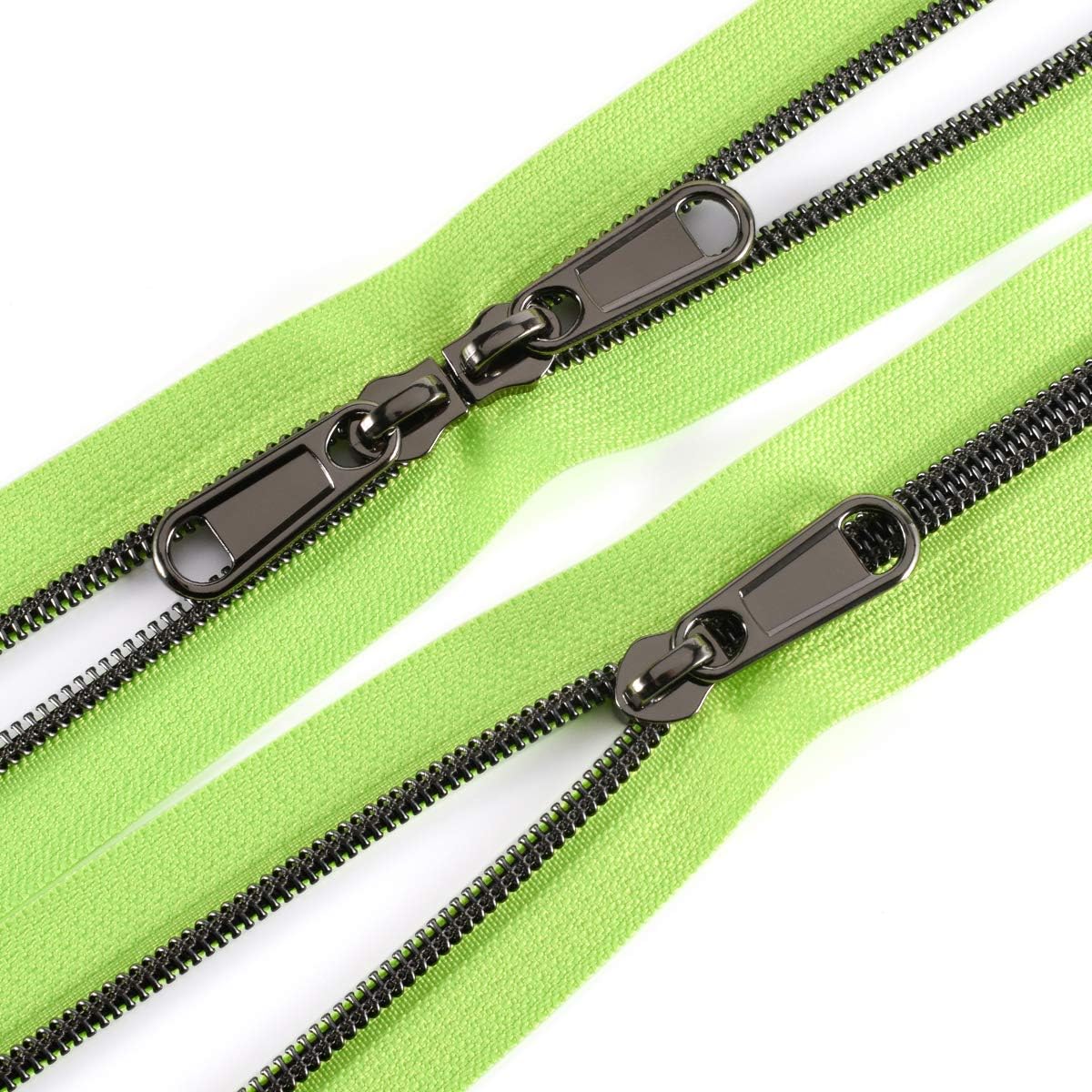 VOC #5 Nylon Coil Zippers by The Yard Long Zippers for Sewing Green Zipper Tape 5 Yard with 20PCS Gunmetal Slider-Zipper Roll for Tailor Crafts