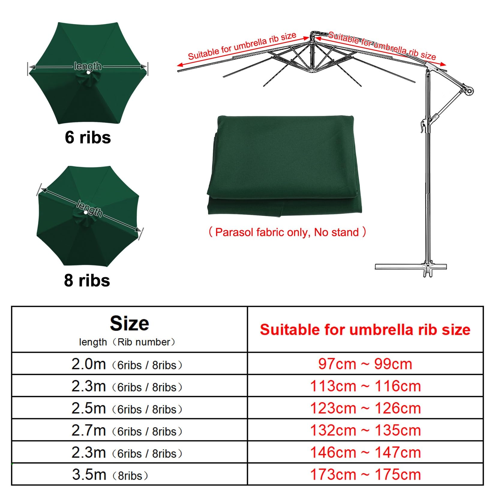 Copertura di ricambio per ombrellone, in tessuto impermeabile UV 30+, per 6/8 stecche, per giardino, patio, mercato, cortile, spiaggia, protezione esterna