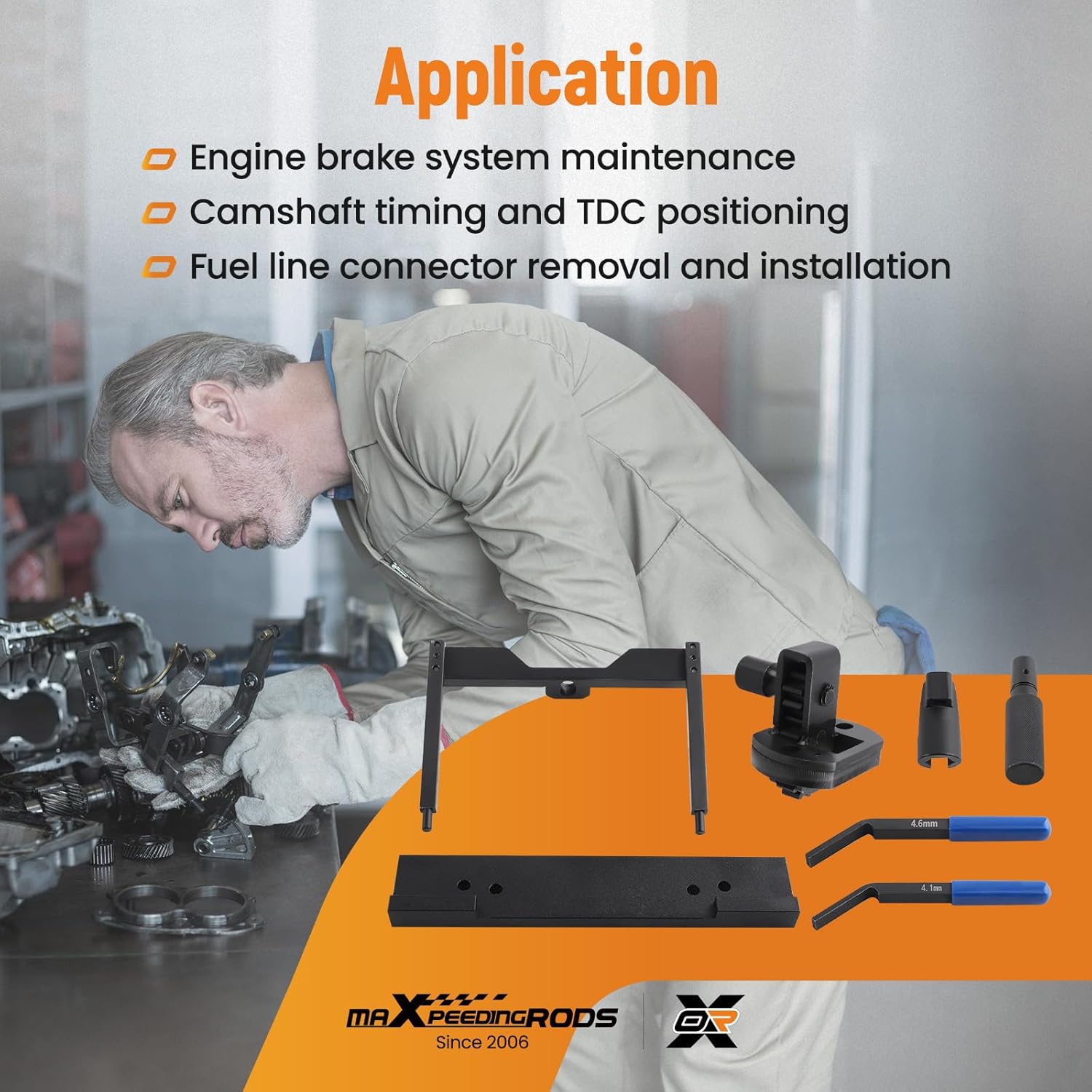maXpeedingrods For Detroit Diesel DD15 DD16 Engine Brake Adjustment + Camshaft Timing Tool + TDC Locating Pin + Barring Tool + Fuel Line Socket, W470589104000 W470589001500 W470589046300, 7PCS - Image 5