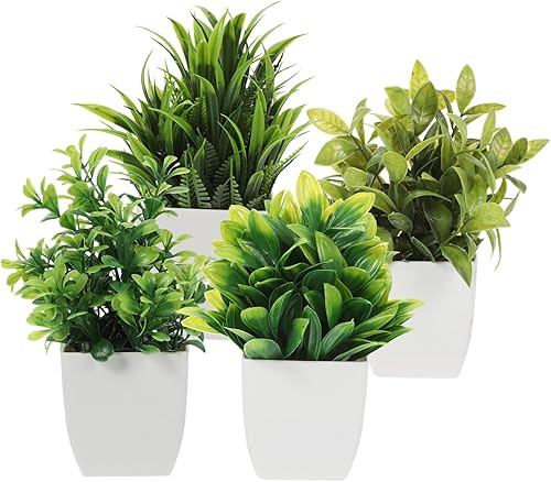 Cabilock 4 piezas de planta artificial en maceta, planta de bonsái falsa de hoja verde, decoración de mesa, mini planta falsa, adornos de