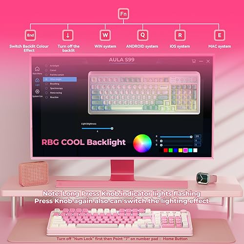 Miniatura 5 de AULA Teclado para juegos S99, teclados inalámbricos de computadora, teclado Bluetooth personalizado cremoso de tres modos con teclado numérico,