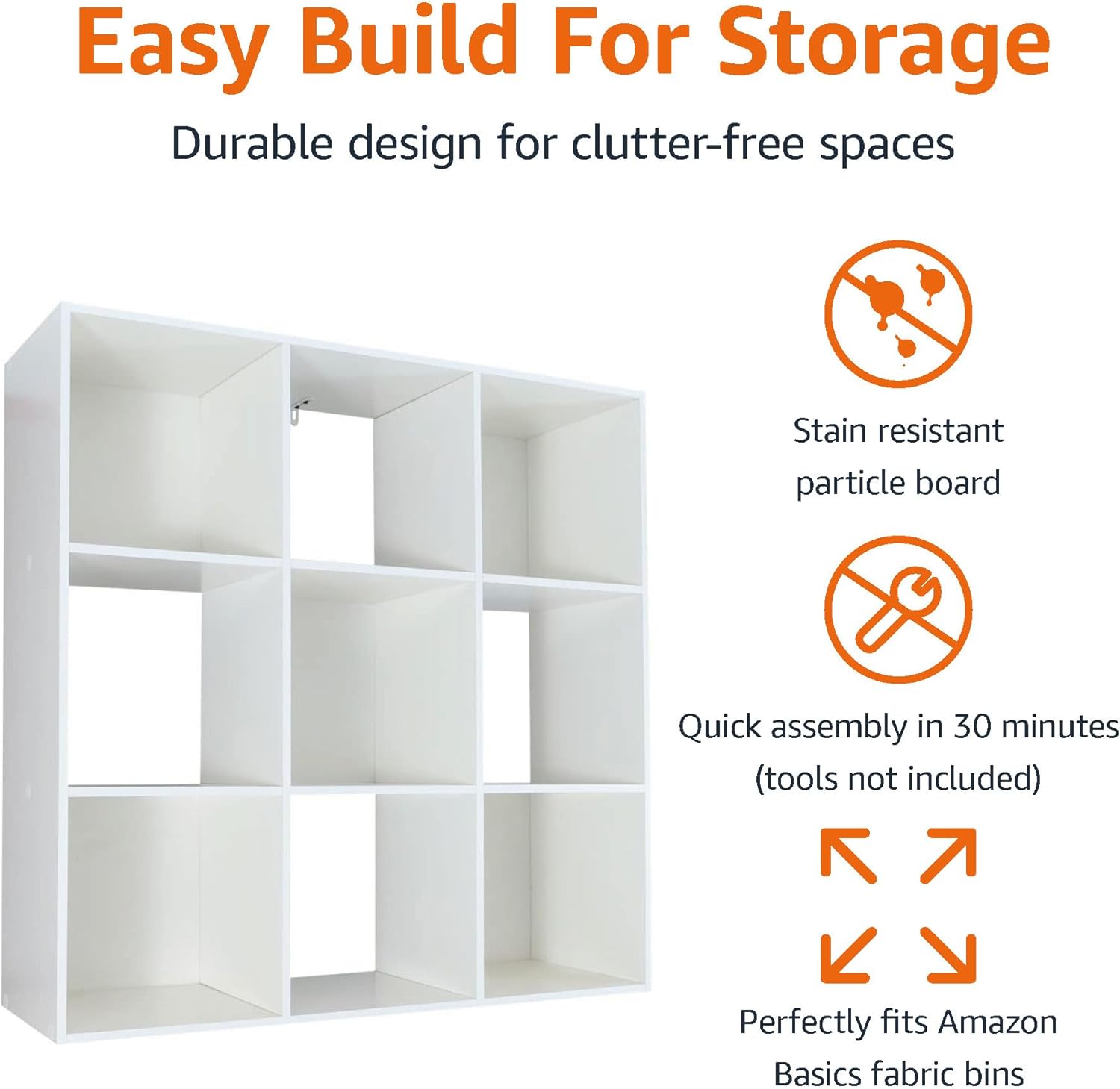 Amazon Basics Storage Cube Shelf Organizer, 9 Cubes, White, 11.7" D x 35.9" W x 35.9" H
