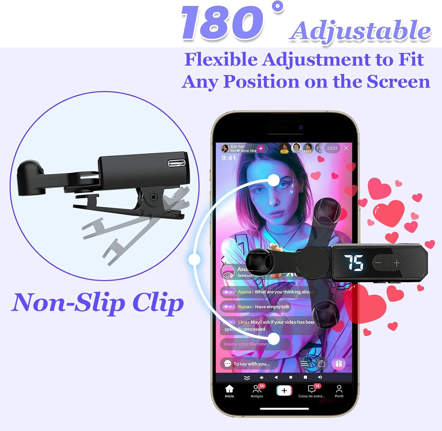 Tiiyee Auto Clicker for Smart Phone, Phone Screen Device Speed Clicker, Fast Click Simulation Finger Continuous Click for Phone Apps Game Live Broadcasts Likes, Adjustable Speed Physical Clicker