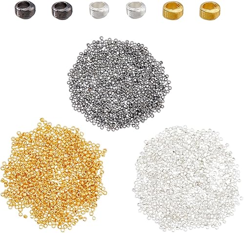 2100 cuentas de latón Rondelle de 3 colores, cuentas de engarce de latón diminutas cuentas de engarzado de latón con extremo espaciador de metal