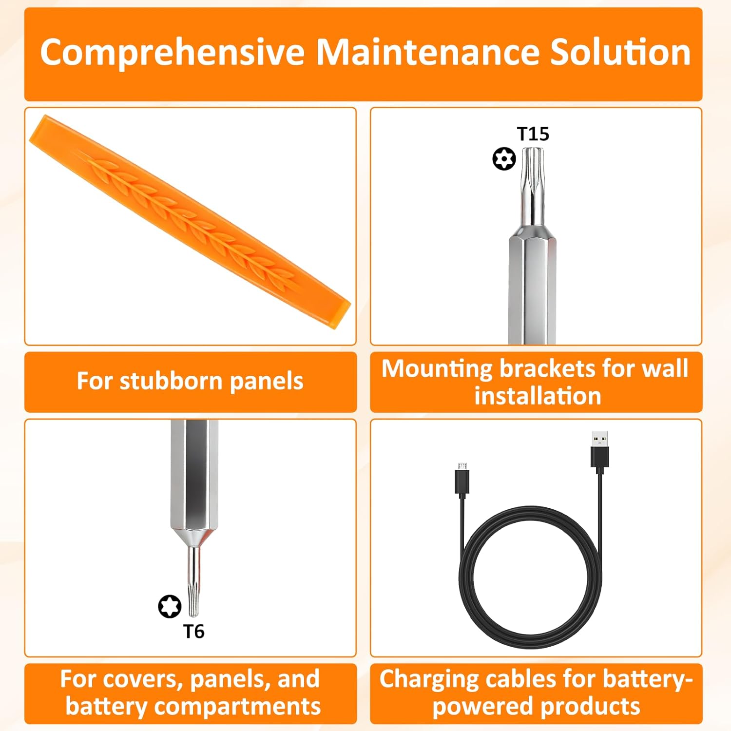 Ring Screwdriver Replacement Tool Kit – Double-Ended T6 & T15 Ring Screwdriver, Pry Tool, and Charging Cable, Doorbell Screwdrivers Replacement Bit for All Models Rings Video Doorbells Maintenance Kit