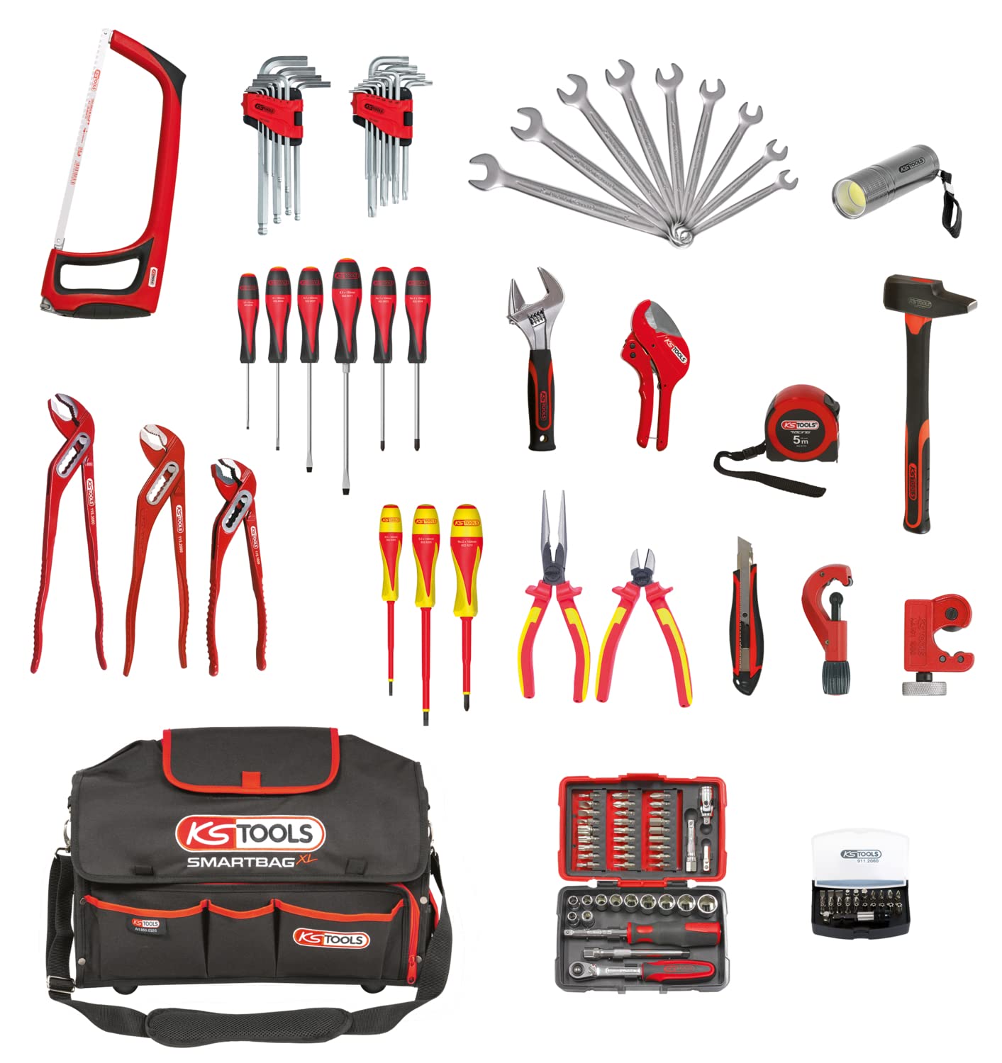 KS TOOLS - 850.0126 – Profesjonalne narzędzia sanitarne i ogrzewanie w torbie, SMARTBAG XL – praktyczna i bardzo odporna – gniazda, klucze, śruby, szczypce, obcinacz do rur