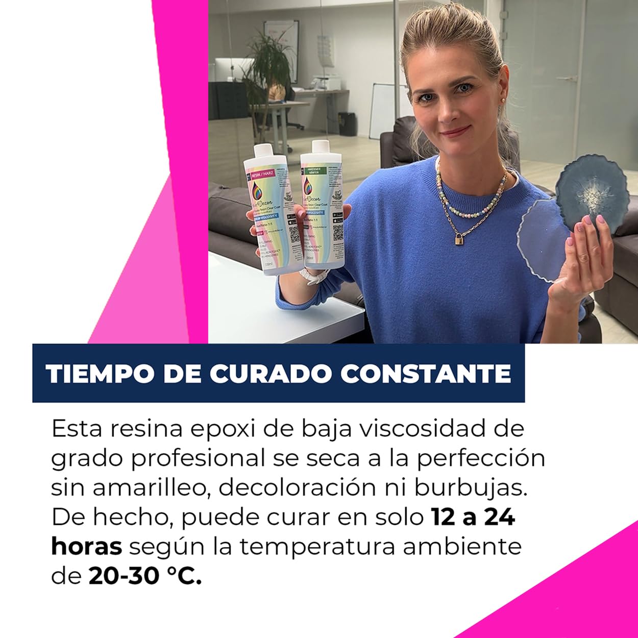 Resina Epoxi Transparente RESIN4DECOR 1:1 Para Manualidades Artesanía Fabricación de Joyas Moldes No es Amarillento No es Tóxico Acabado de Alto Brillo de Curado de 24 horas Inodoro - 2000ml
