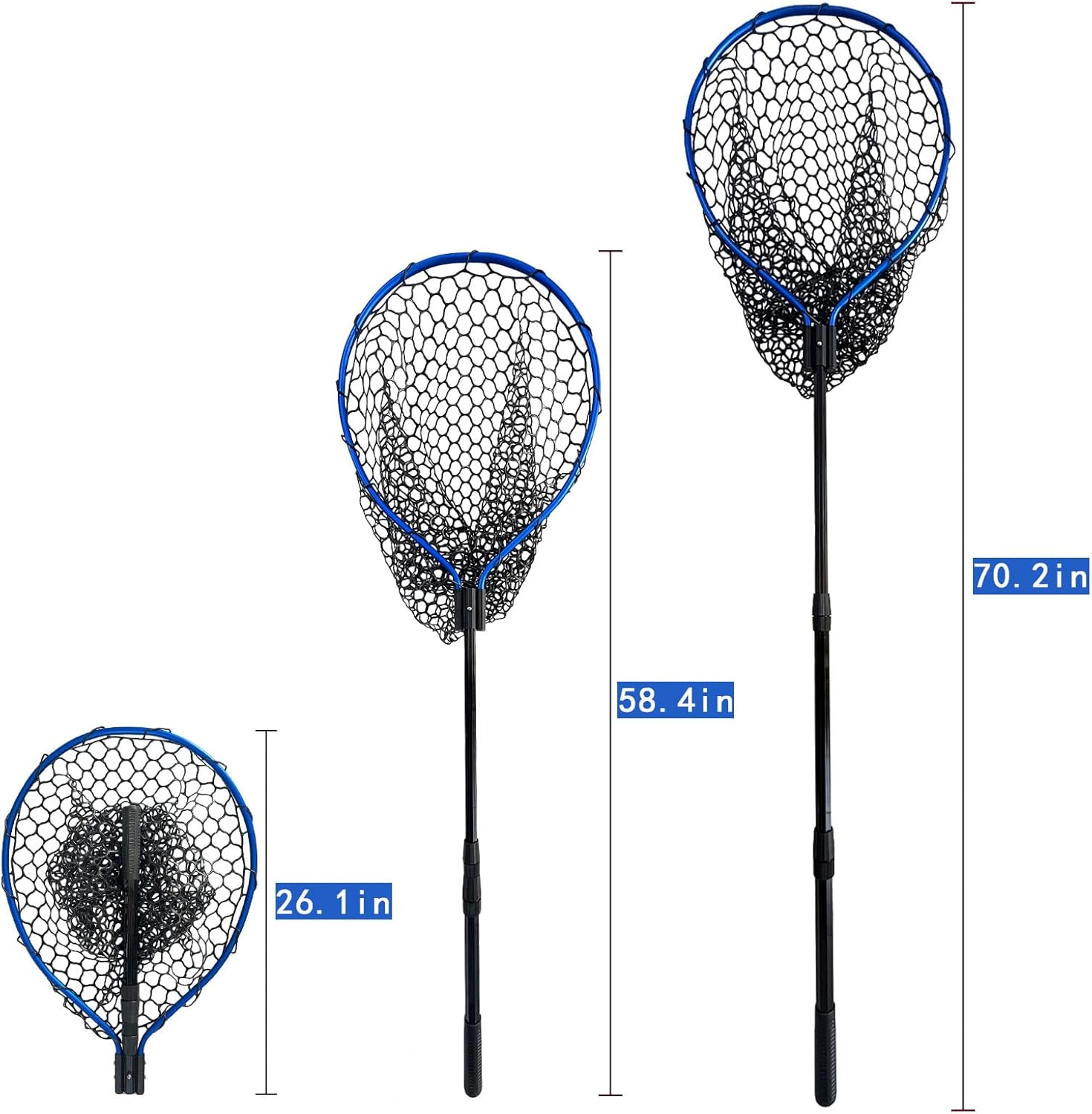 Large Fishing Net with Handle High Strength Landing Net Long Telescoping Rubber Fish Net Extendable Dip Net for Fishing Ideal for River Angling Pier Boat